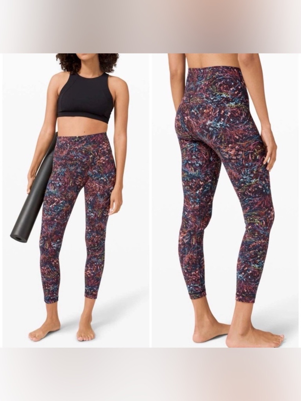 Lululemon Wunder Under Crop Leggings Multicolor Floral Print High Rise Yoga S 10